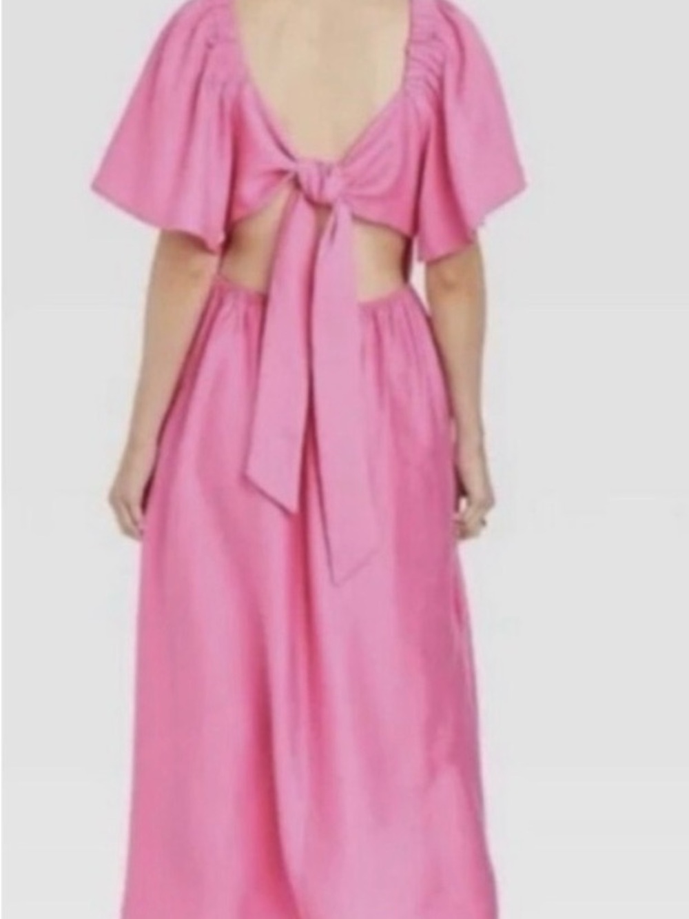 Pink Square-Neck Midi Dress with Flutter Sleeves - Picture 2 of 7